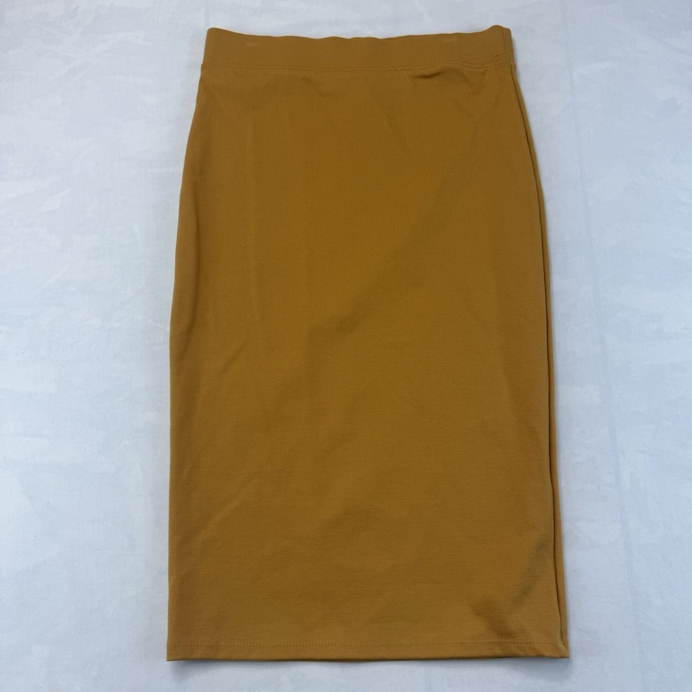 Iris Women's Medium Mustard Rayon Pencil Skirt Pull On Stretch Midi Career